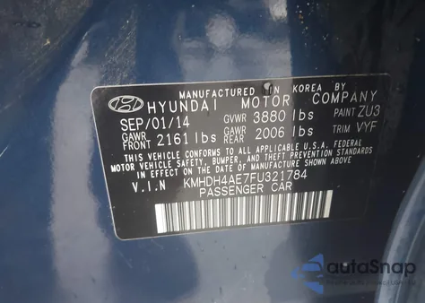 2015 Hyundai Elantra Se from USA, damaged, VIN KMHDH4AE7FU321784